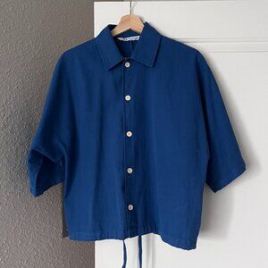 Zara COTTON - LINEN BOXY FIT SHIRT Size S Blue